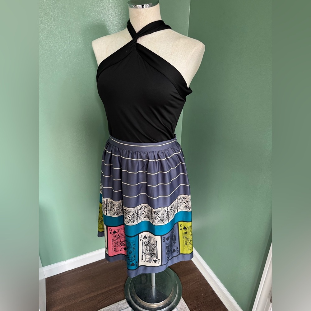 Anthropologie Blue Playing Card Print "Pinochle Skirt" by Edme & Esyllte